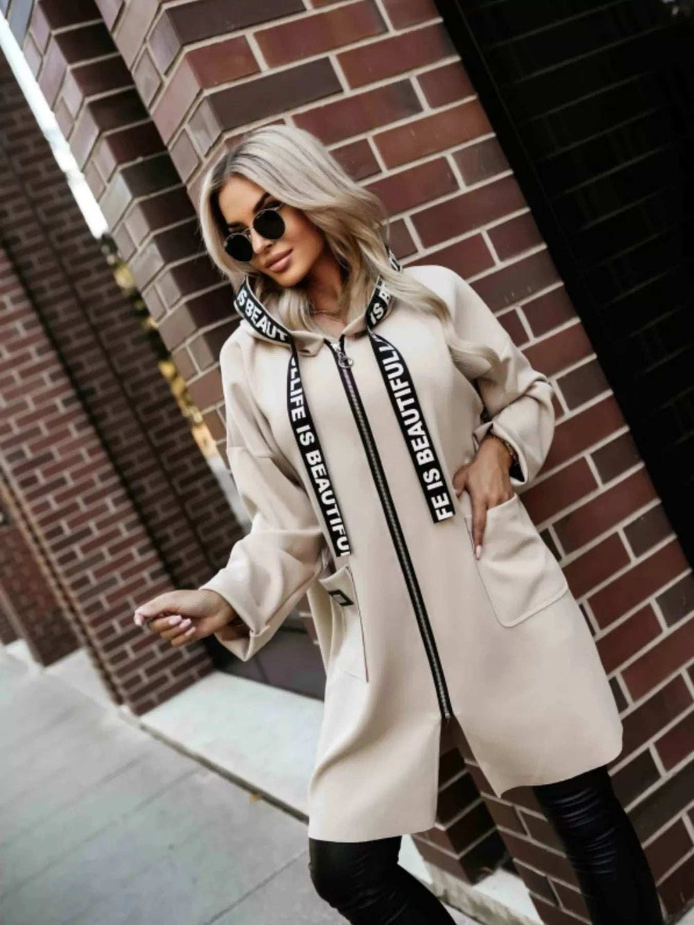 Full Size Casual Hooded Zip-Up Longline Outerwear Plus Size - Trendsi - Flyclothing LLC