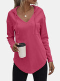 Drawstring Waffle Knit Long Sleeve Hooded Top - Trendsi - Flyclothing LLC