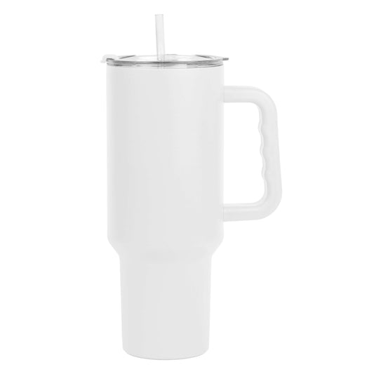 Plain White 40oz Powder Coat Tumbler w/ Color Handle - Logo Brands - Flyclothing LLC