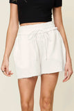 Double Take Full Size Texture Raw Trim Drawstring Shorts - Trendsi - Flyclothing LLC