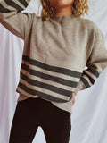 Striped Dropped Shoulder Long Sleeve Sweater - Trendsi - Flyclothing LLC