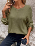 Plus Size Relaxed Fit Waffle Knit Round Neck T-Shirt - Trendsi - Flyclothing LLC