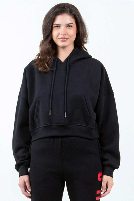 American Bazi Letter Graphic Long Sleeve Drawstring Cropped Hoodie - Trendsi - Flyclothing LLC