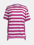 Full Size Contrast Stitching Striped Round Neck T-Shirt - Trendsi - Flyclothing LLC