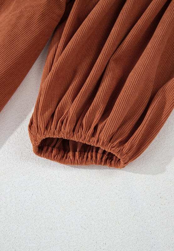 Corduroy Quarter Snap Three-Quarter Sleeve Dress - Trendsi - Flyclothing LLC