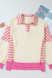 Striped Johnny Collar Long Sleeve Sweatshirt - Trendsi - Flyclothing LLC