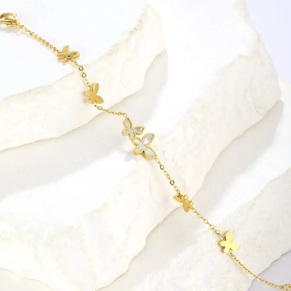 18K Gold-Plated Butterfly Charm Bracelet - Trendsi - Flyclothing LLC