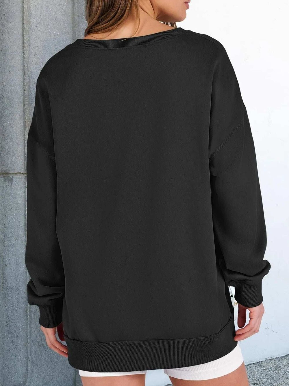 Notched Long Sleeve Oversized Sweatshirt - Trendsi - Flyclothing LLC