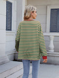 Lace-Up Striped Long Sleeve T-Shirt - Trendsi - Flyclothing LLC