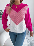 Contrast Round Neck Long Sleeve Sweater - Trendsi - Flyclothing LLC