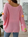 Flower Round Neck Long Sleeve Sweater - Trendsi - Flyclothing LLC