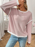 Ribbed Contrast Trim Long Sleeve Top - Trendsi - Flyclothing LLC