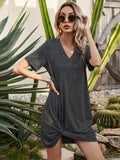 V-Neck Short Sleeve Mini Dress - Trendsi - Flyclothing LLC