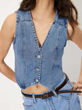 V-Neck Button Up Denim Vest - Trendsi - Flyclothing LLC