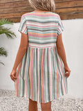 Striped V-Neck Short Sleeve Dress - Trendsi - Flyclothing LLC