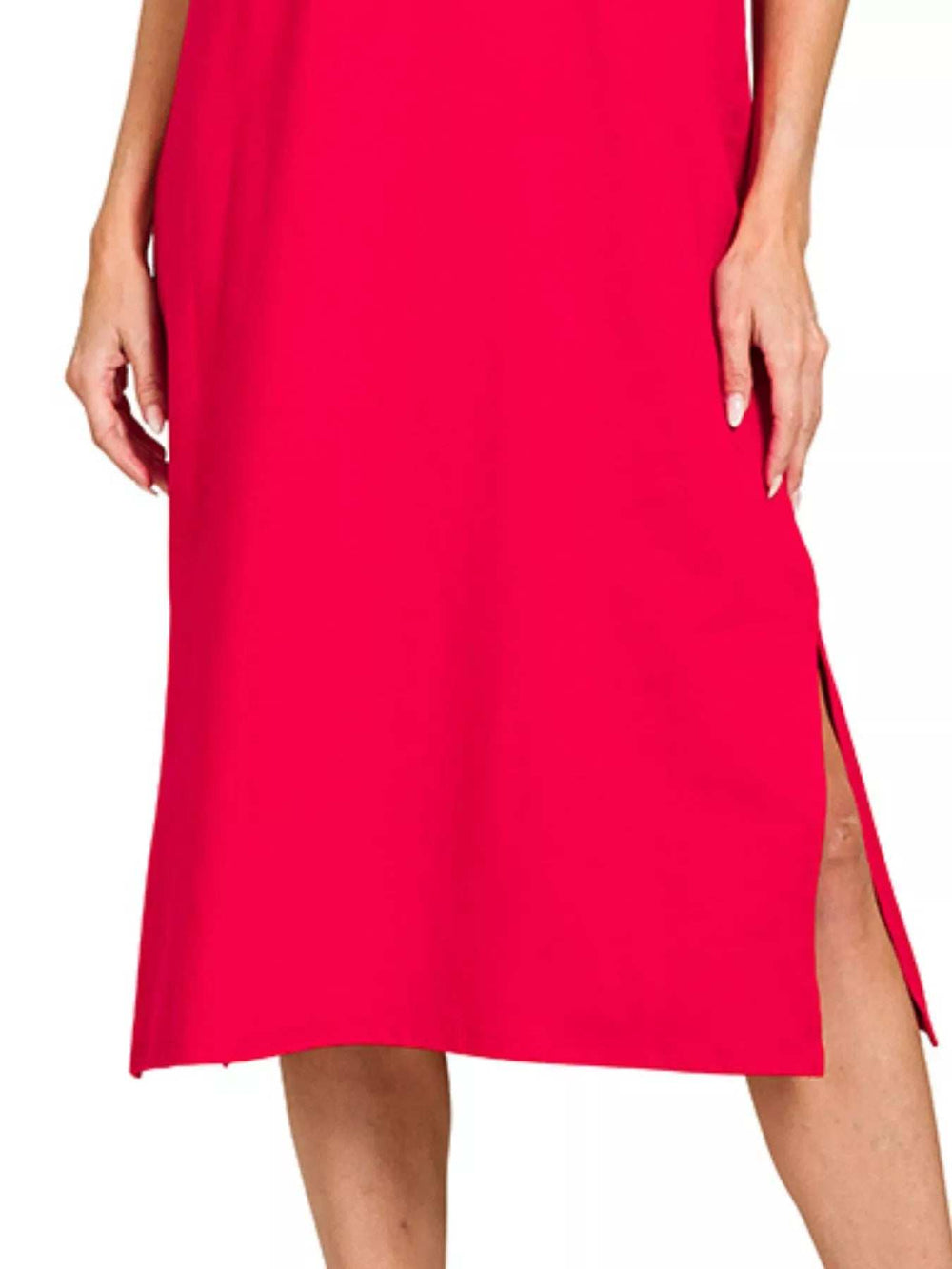 Zenana Round Neck Side Slit Midi Dress - Trendsi - Flyclothing LLC