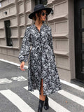 Lace Detail Printed Long Sleeve Midi Dress - Trendsi - Flyclothing LLC