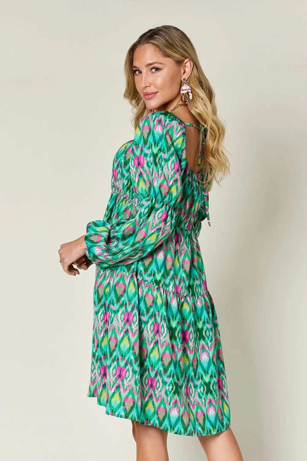 Double Take Full Size Printed Long Sleeve Dress - Trendsi - Flyclothing LLC