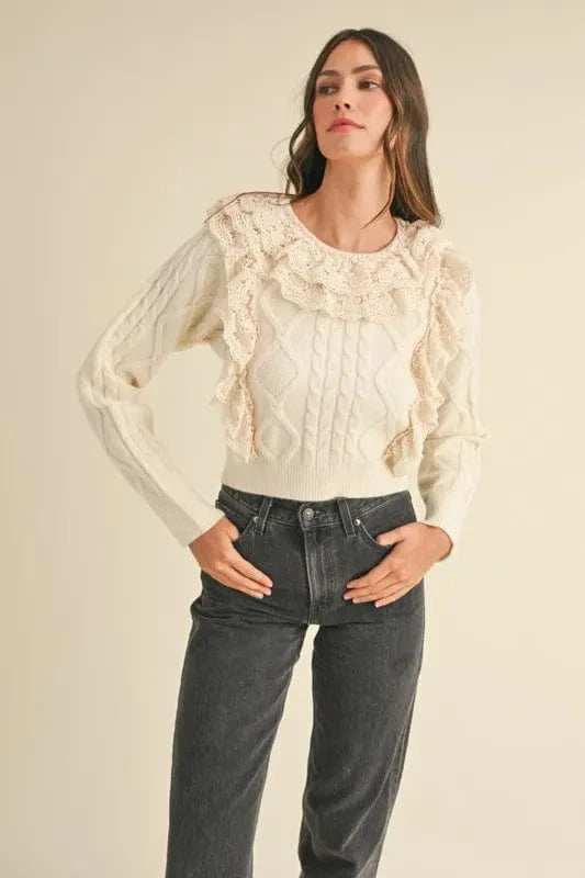 MABLE Ruffled Lace Crochet Sweater - Trendsi - Flyclothing LLC