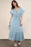 VERY J Embroidered Boho Ruffled Midi Dress - Trendsi - Flyclothing LLC