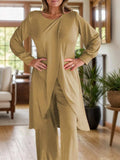 Full Size Slit Round Neck Long Sleeve Top and Pants Set - Trendsi - Flyclothing LLC