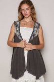 POL Embroidered Pearls Open Front Sleeveless Cardigan - Trendsi - Flyclothing LLC