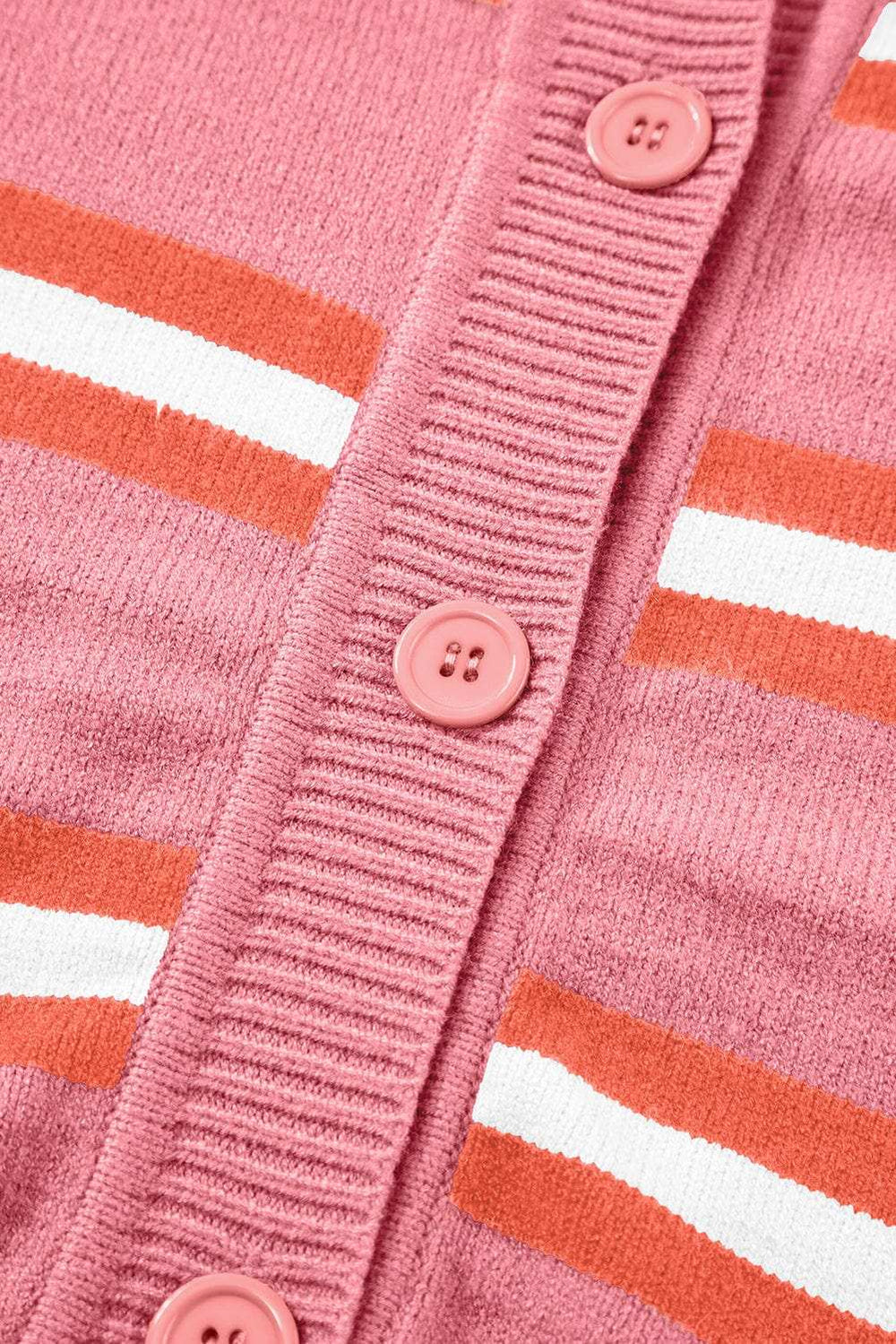 Striped Button Down Long Sleeve Cardigan - Trendsi - Flyclothing LLC