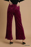 Umgee Velvet Pleated Wide Leg Pants - Trendsi - Flyclothing LLC
