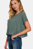 Zenana Round Neck Short Sleeve Crop T-Shirt - Trendsi - Flyclothing LLC