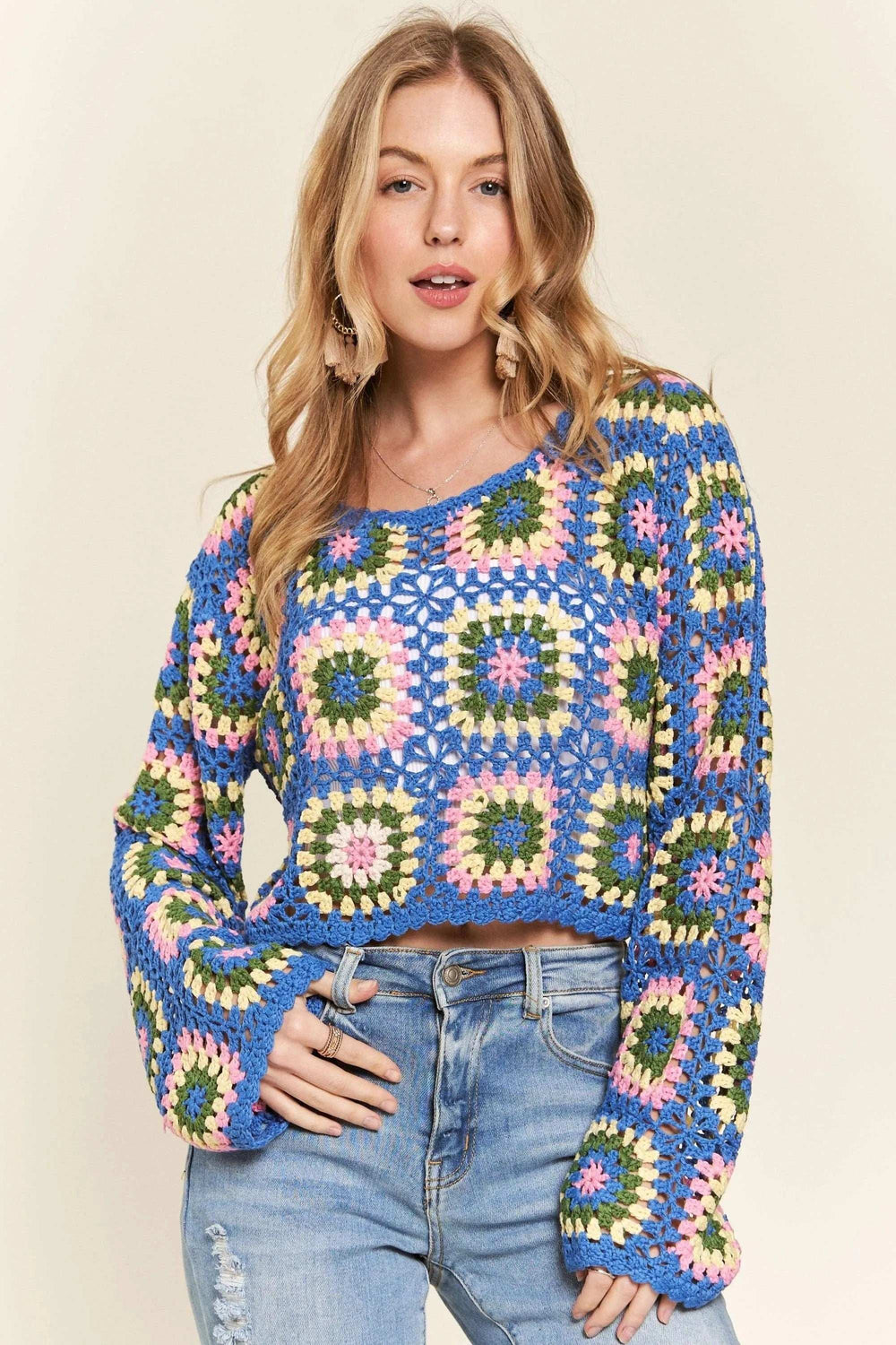 ADORA Multicolor Crochet Crop Top - Trendsi - Flyclothing LLC