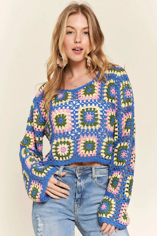 ADORA Multicolor Crochet Crop Top - Trendsi - Flyclothing LLC