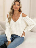 Cable-Knit Cold Shoulder Sweater - Trendsi - Flyclothing LLC