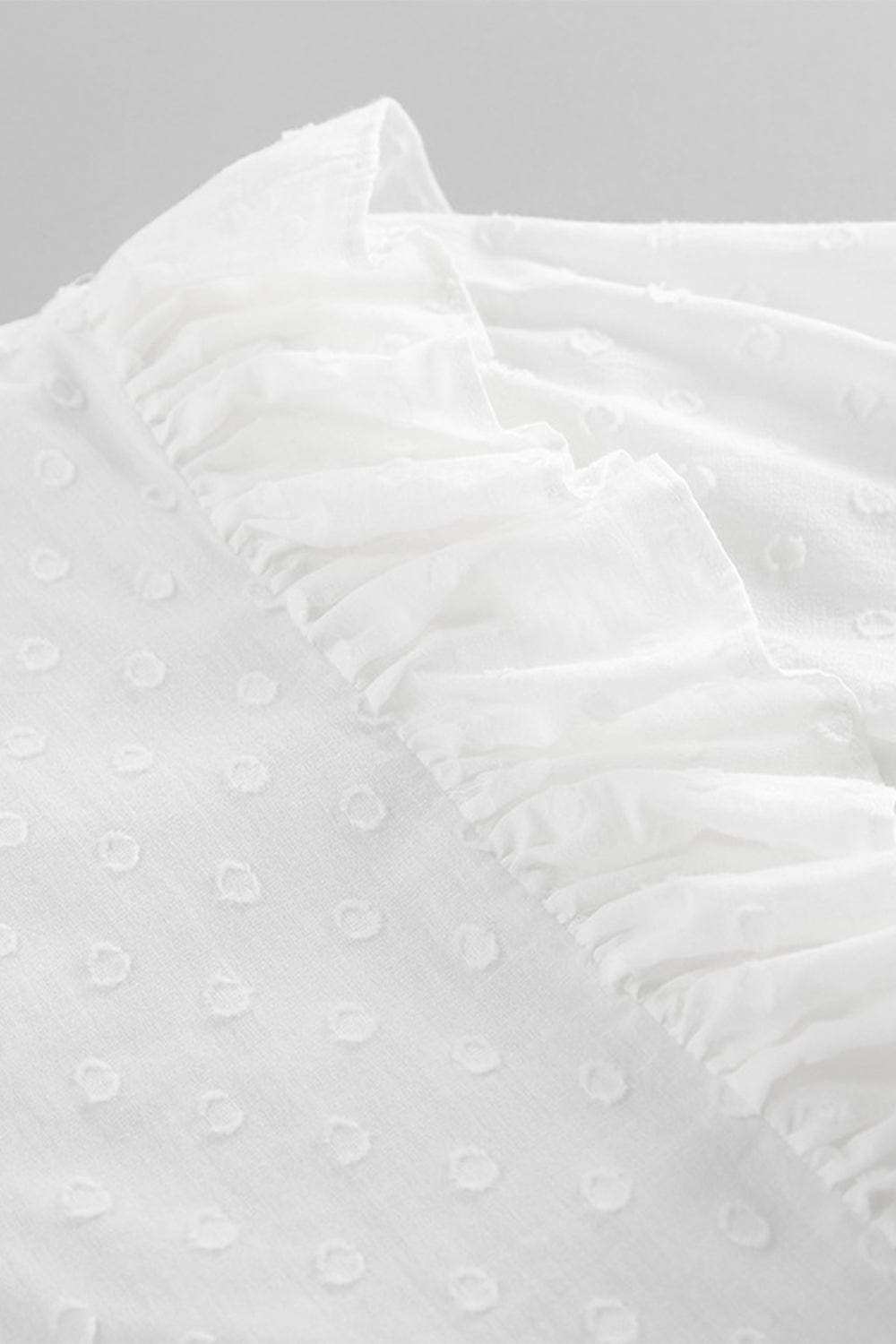 Ruffled Dot Applique Collared Neck Top and Shorts Set - Trendsi - Flyclothing LLC