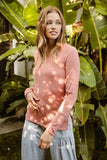BiBi Mir Solid Raw Edge Neckline Thumb Opening Top - Trendsi - Flyclothing LLC