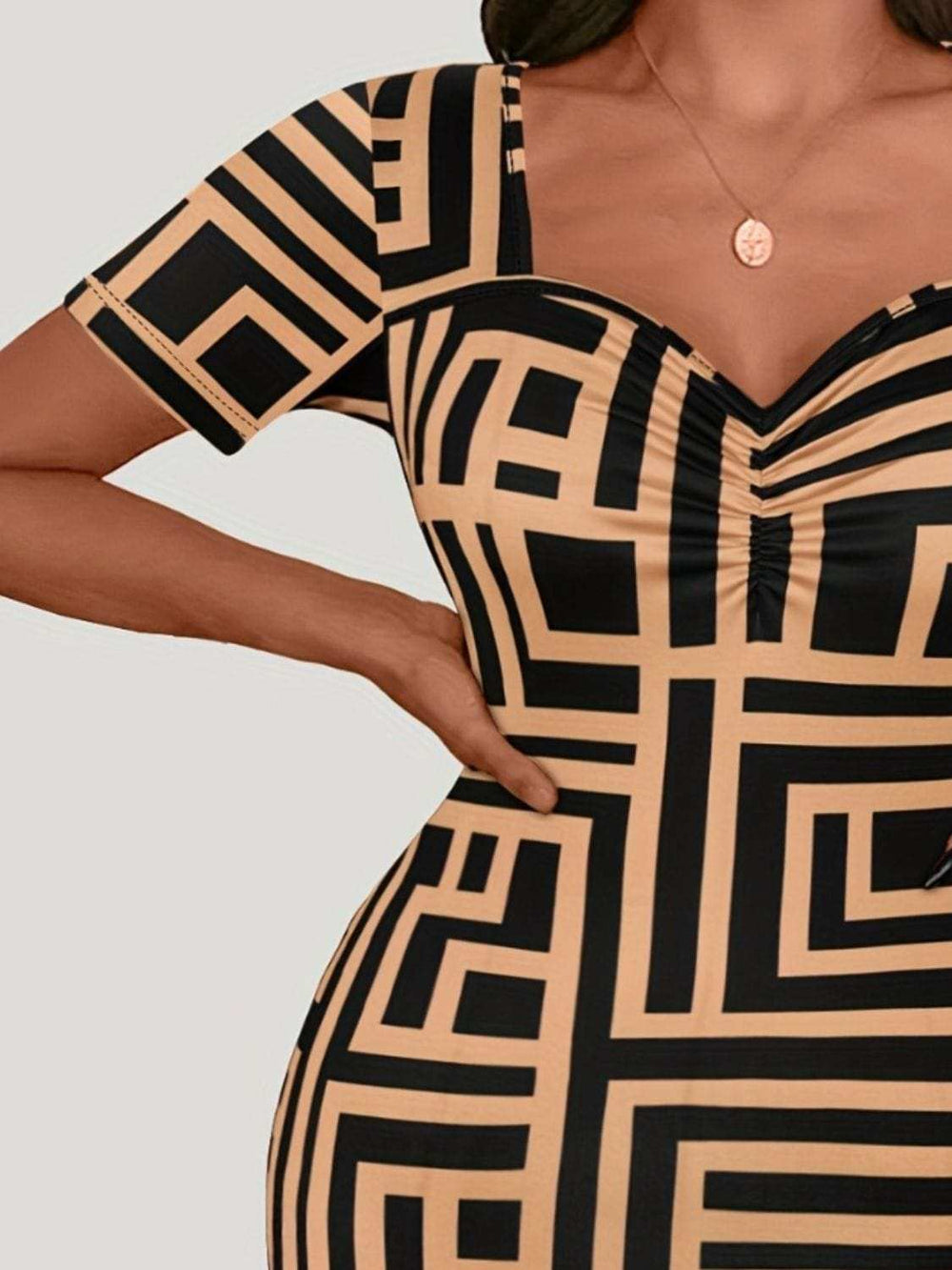 Plus Size Sweetheart Neck Short Sleeve Mini Dress - Trendsi - Flyclothing LLC