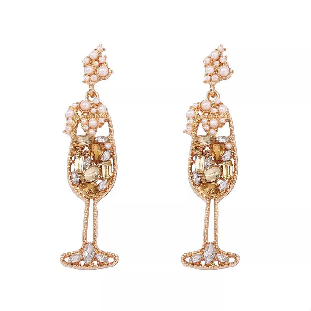 Champagne Glass Rhinestone Dangle Earrings - Trendsi - Flyclothing LLC