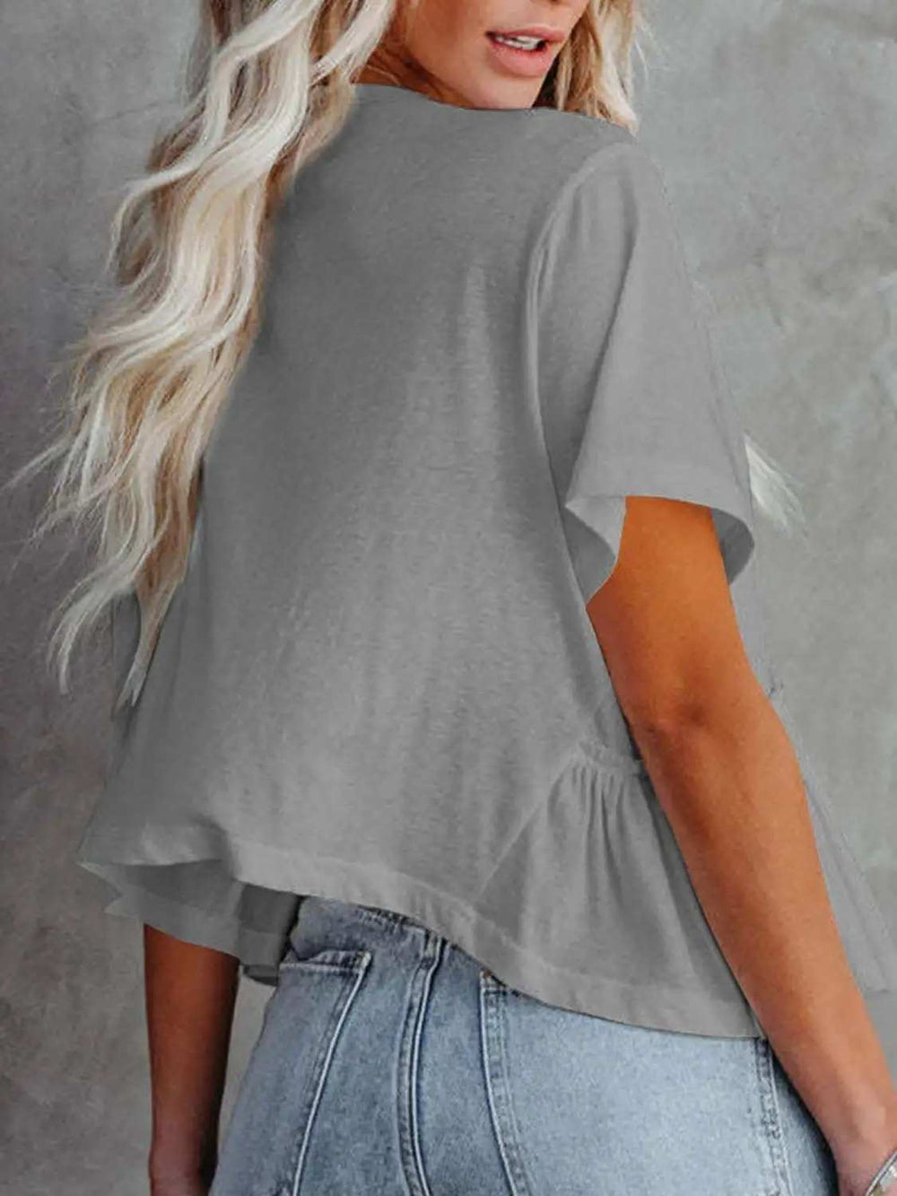Tied Plunge Short Sleeve Blouse - Trendsi - Flyclothing LLC