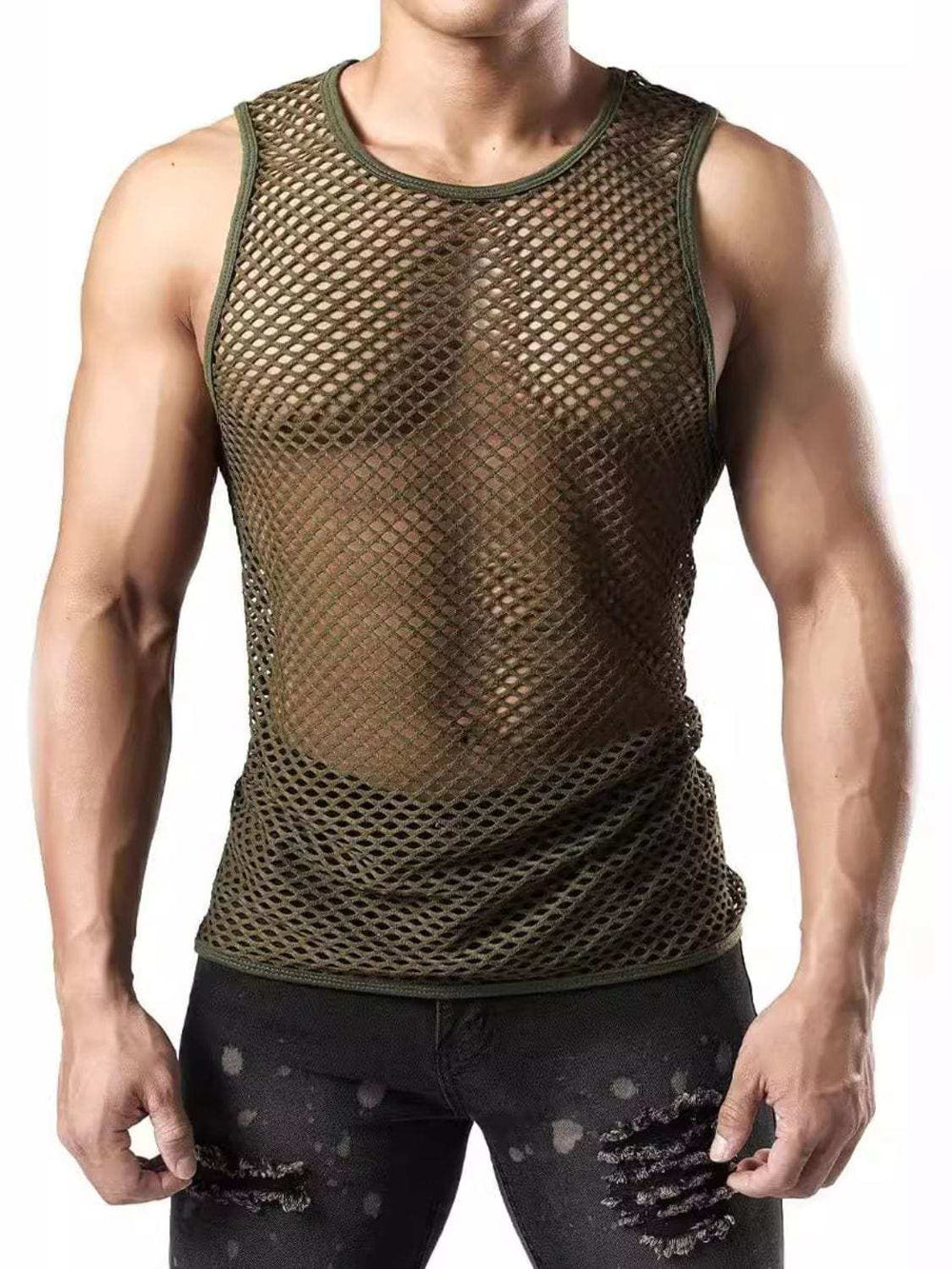 Men's Openwork Round Neck Tank - Trendsi - Flyclothing LLC