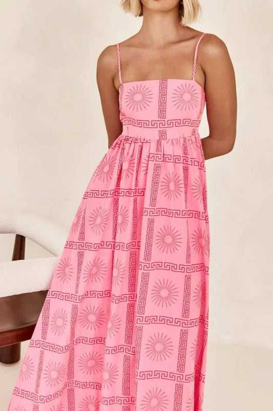 Cutout Back Printed Square Neck Maxi Cami Dress - Trendsi - Flyclothing LLC