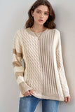 Cable-Knit Color Block Round Neck Sweater - Trendsi - Flyclothing LLC