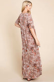 BOMBOM Printed Shirred Maxi Dress - Trendsi - Flyclothing LLC