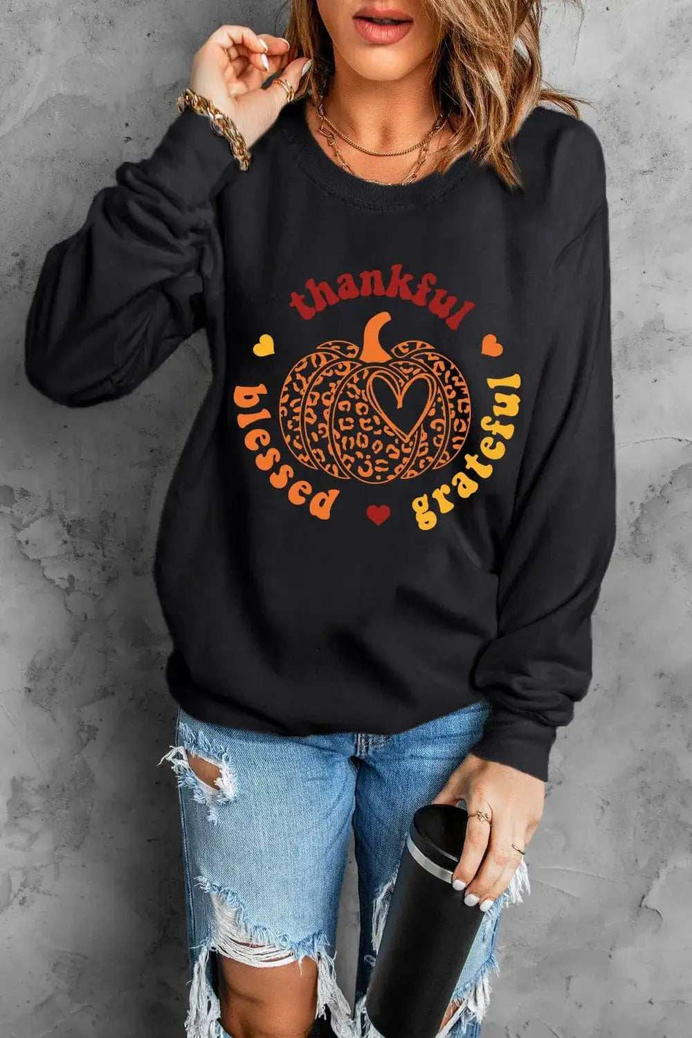 Pumpkin Graphic Long Sleeve Sweatshirt - Trendsi - Flyclothing LLC