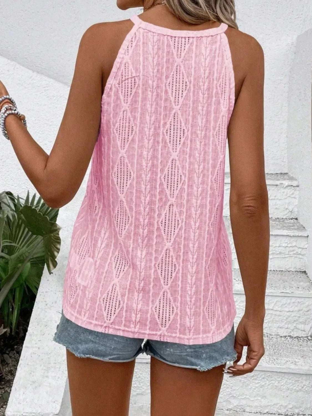 Openwork Grecian Neck Tank - Trendsi - Flyclothing LLC