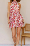 Floral Halter Neck Mini Dress - Trendsi - Flyclothing LLC