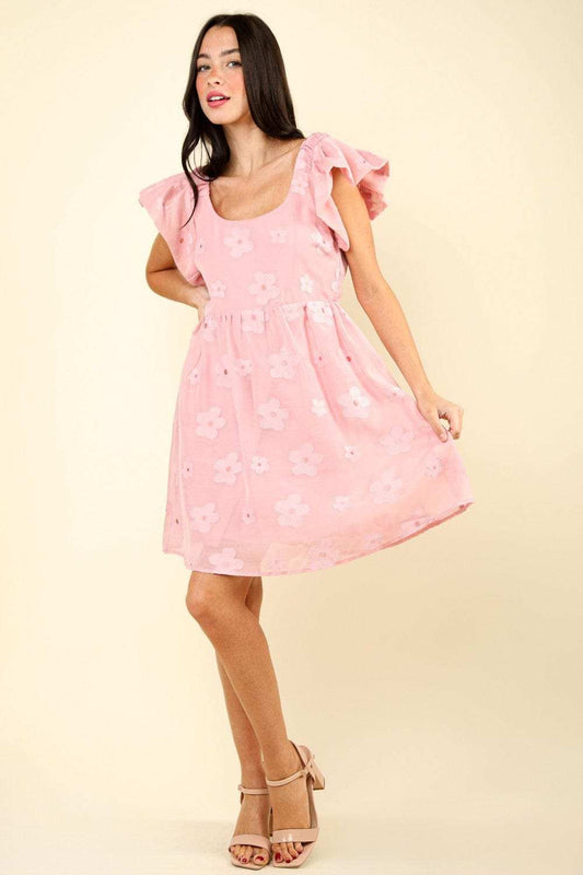 VERY J Flower Embroidered Organza Mini Dress - Trendsi - Flyclothing LLC
