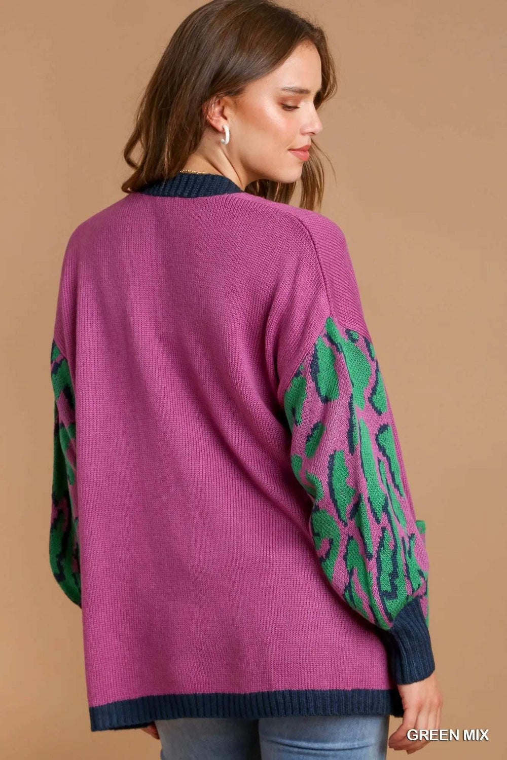 Umgee Animal Print Open Front Sweater Cardigan - Trendsi - Flyclothing LLC