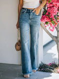 Frayed Hem High-Waisted Wide Leg Jeans - Trendsi - Flyclothing LLC