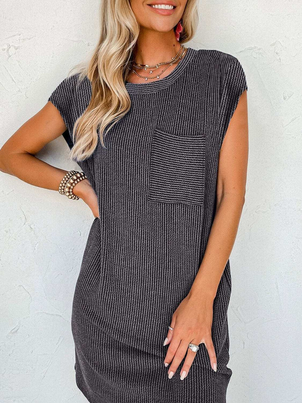 Round Neck Short Sleeve Mini Dress - Trendsi - Flyclothing LLC