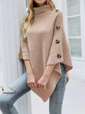 Button-Decor Turtleneck Poncho Pullover - Trendsi - Flyclothing LLC