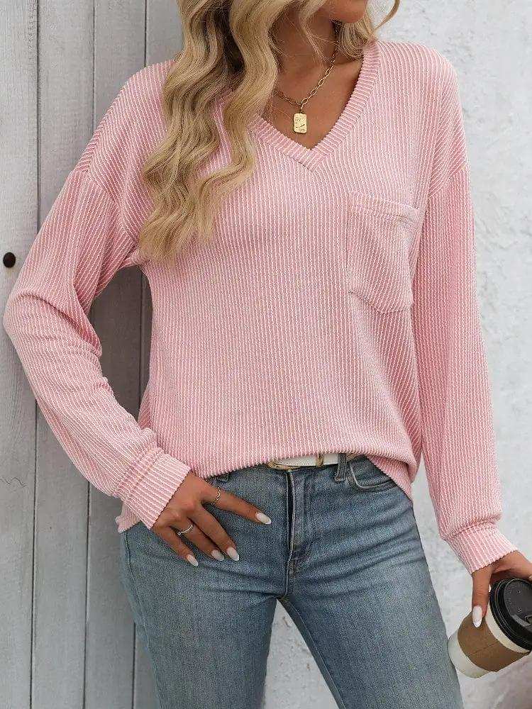 V-Neck Long Sleeve T-Shirt - Trendsi - Flyclothing LLC